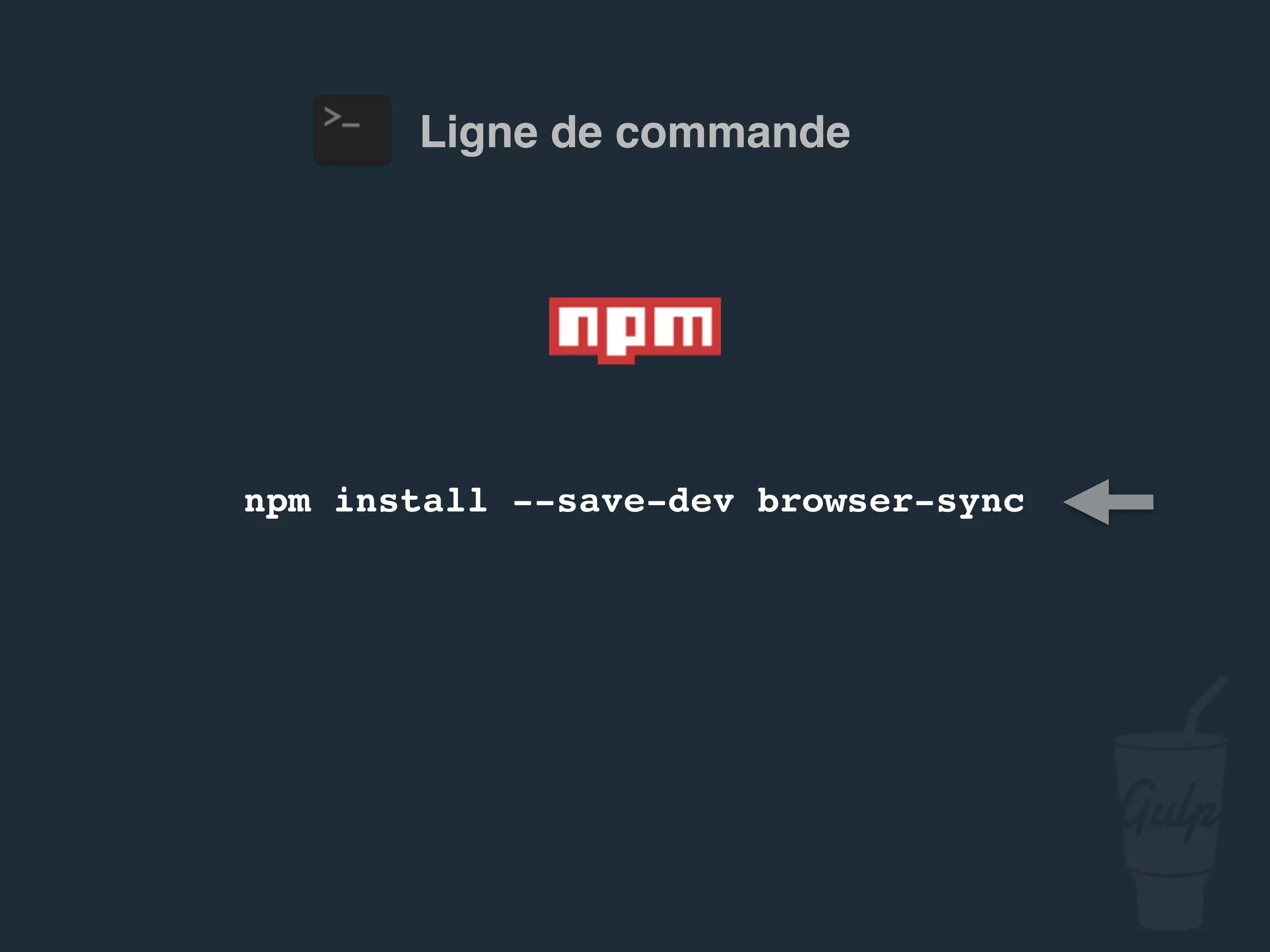 gulpﬁle.js
gulp.task('sync', ['sass'], function() {
browserSync.init({
server: 'public'
});
gulp.watch('src/scss/*.scss', ['sass']);
});
 