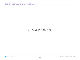 東区フロントエンド勉強会 2015年 第1回
65
2. タスクを作ろう
http://excode.jp
第６章　default タスクで一括 watch
 