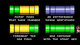 filter files
that have changed
do performance
heavy operations
remember the
old files
and continue
with the other ops
 