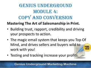 Genius Underground
         MODULE 8:
Start, Build, Buy and Sell a
    7- Figure Business
     How to Start, Build, Buy an...