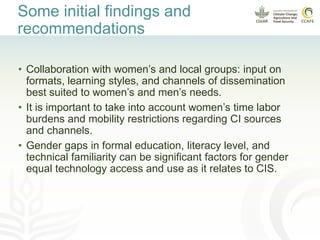 Enhancing women and men farmers' adaptive capacity through climate services