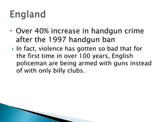-41% Handgun Homicide Rate"In Florida, where 315,000 permits have been issued, there are only five known instances of violent gun crime by a person with a permit. This makes a permit-holding Floridian the cream of the crop of law-abiding citizens, 840 times less likely to commit a violent firearm crime than a randomly selected Floridian without a permit.“ (guncite.com)
