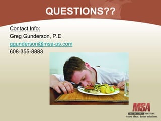 QUESTIONS??
Contact Info:
Greg Gunderson, P.E
ggunderson@msa-ps.com
608-355-8883
 