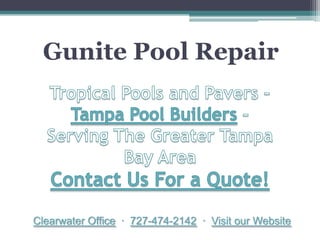 Gunite Pool Repair




Clearwater Office · 727-474-2142 · Visit our Website
 