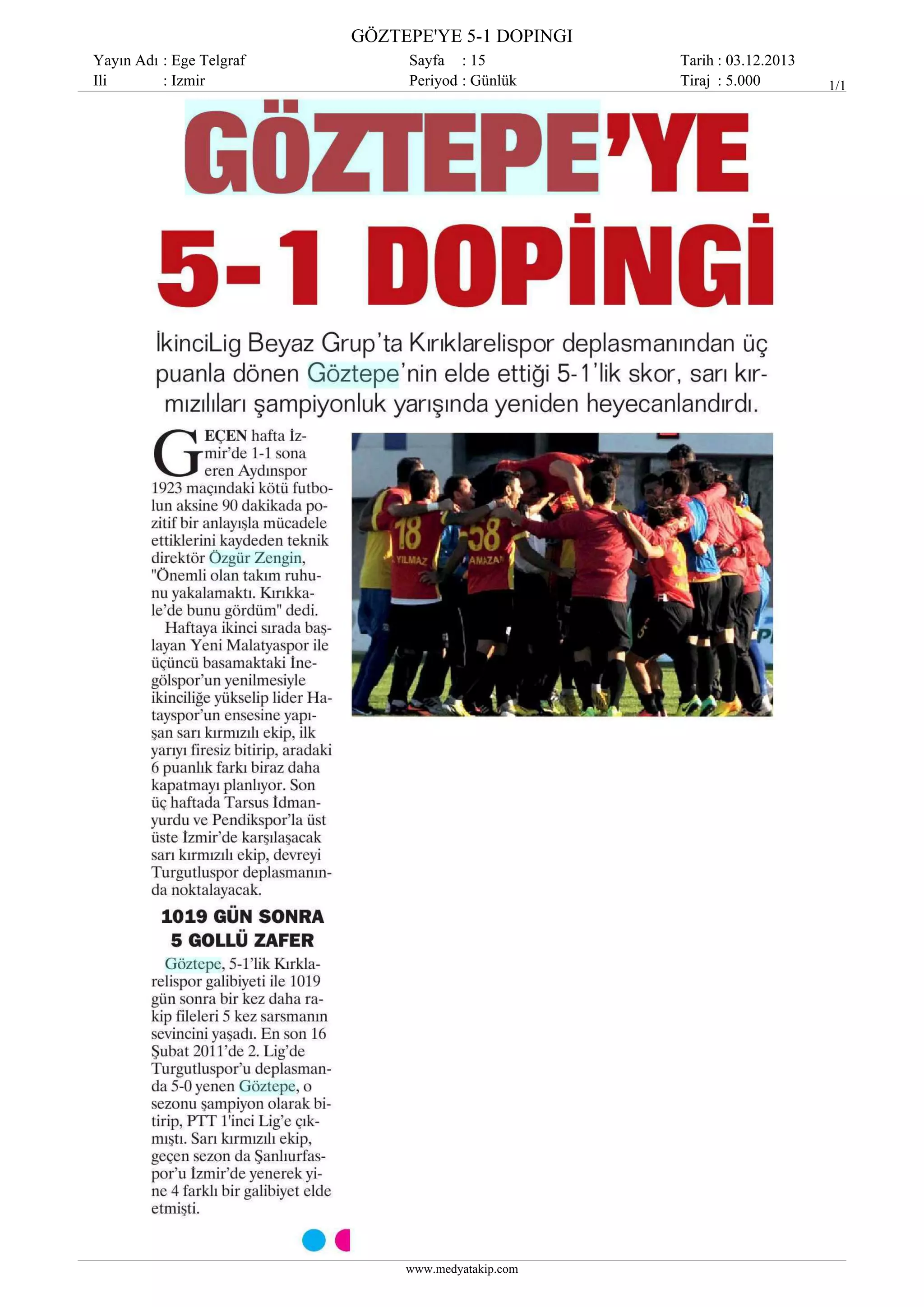 GÖZTEPE'YE 5-1 DOPINGI
Yayın Adı : Ege Telgraf
Ili
: Izmir

Sayfa : 15
Periyod : Günlük

www.medyatakip.com

Tarih : 03.12.2013
Tiraj : 5.000

1/1

 