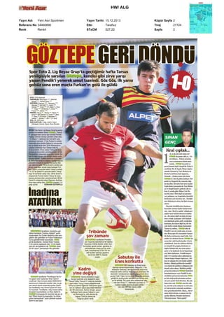 HW/ ALG
Yayın Adı
Yeni Asır Sportmen
Referans No 34460896
Renk
Renkli

Yayın Tarihi 15.12.2013
Etki
Tarafsız
STxCM
527,22

Küpür Sayfa 2
Tiraj
27724
Sayfa
2

 