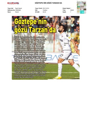 GÖZTEPE NİN GÖZÜ TARZAN DA
Yayın Adı
Egeli Sabah
Referans No 34965960
Renk
Renkli

Yayın Tarihi 03.01.2014
Etki
Tarafsız
STxCM
63,33

Küpür Sayfa 1
Tiraj
55000
Sayfa
7

 