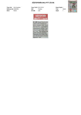 GÛZTEPENİN AKLI PTT LİG DE
Yayın Adı
Amk Gazetesi
Referans No 34968789
Renk
Renkli

Yayın Tarihi 03.01.2014
Etki
Tarafsız
STxCM
5,83

Küpür Sayfa 1
Tiraj
76248
Sayfa
7

 