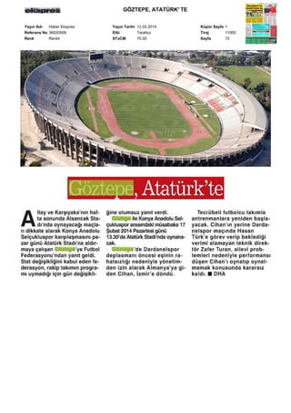 GÖZTEPE, ATATÜRK' TE
Yayın Adı
Haber Ekspres
Referans No 36020509
Renk
Renkli

Yayın Tarihi 12.02.2014
Etki
Tarafsız
STxCM
70,00

Küpür Sayfa 1
Tiraj
11000
Sayfa
15

 