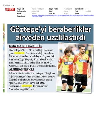 İLWRÖOTE[ Nİ
Yayın Adı
Referans No
Renk

: Haber Türk Egeli
: 36728702
: Renkli

Yayın Tarihi
Etki
STxCM

: 10.03.2014
: Etkisiz
: 30,83

Küpür Sayfa
Tiraj
Sayfa

: 11
: 80000
: 11

Newslighter

: http://gold.ajanspress.com.tr/linkpress/18b223825d374e4b9244674bc8701e9536728702fb1b46b2dacb4a96
a36b50139e4a9fff

 