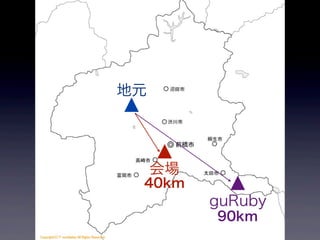 地元
     ｀


     会場
 40km
          guRuby
          90km
 