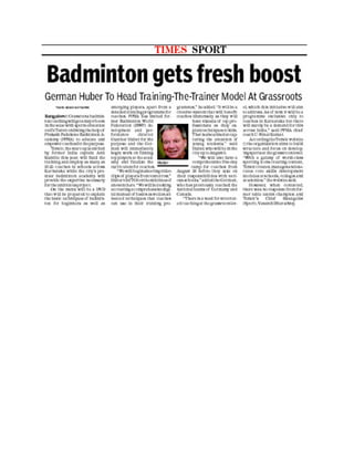 Gunther huber helps shape tenvic's badminton coaching program.
