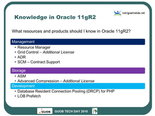 Knowledge in Oracle 11gR2 What resources and products should I know in Oracle 11gR2? 