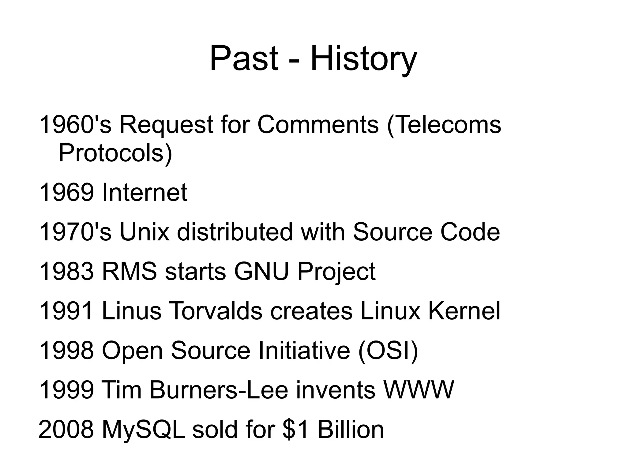 Past - History 1960's Request for Comments (Telecoms Protocols) 
