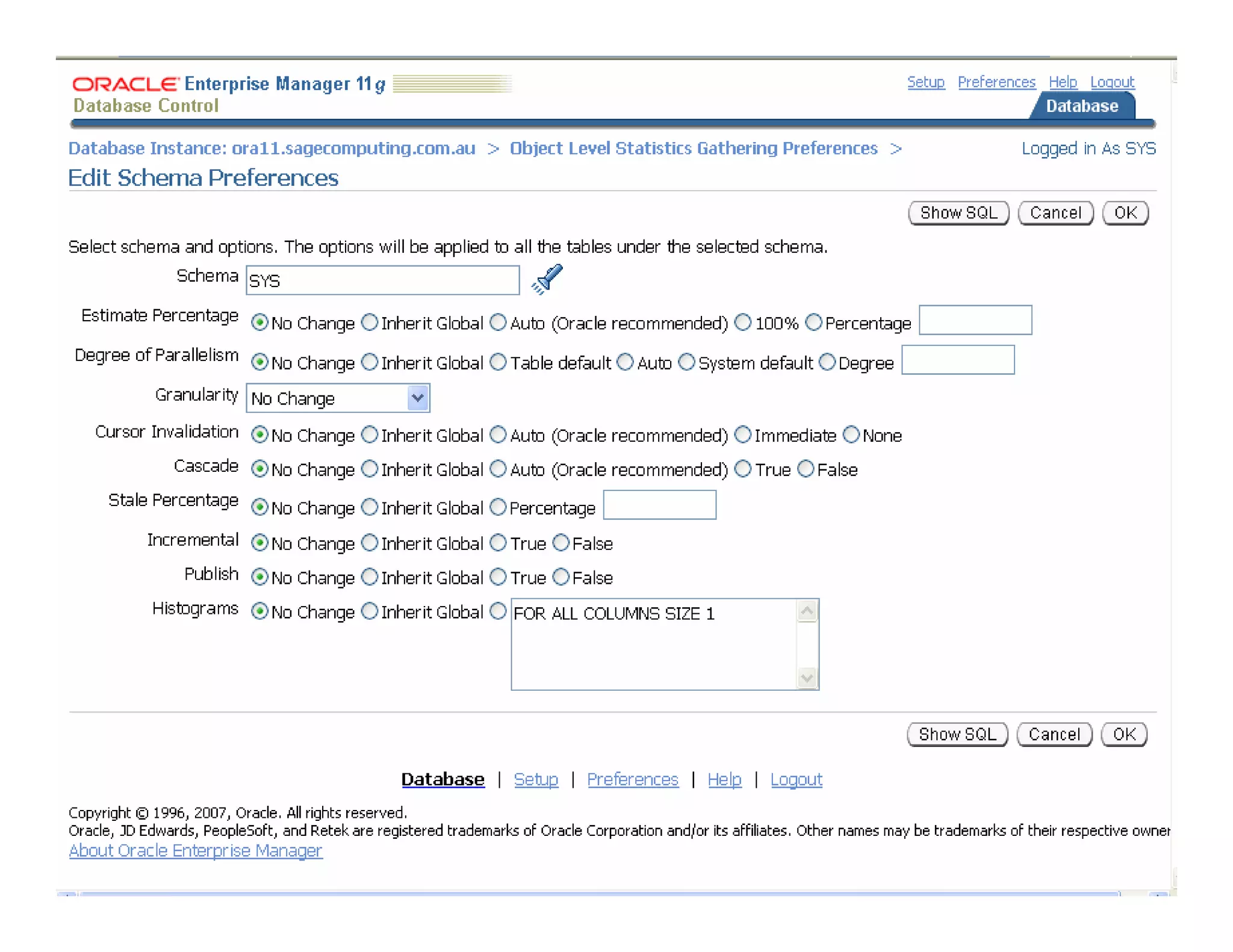 Setting Statistics Gathering Defaults 