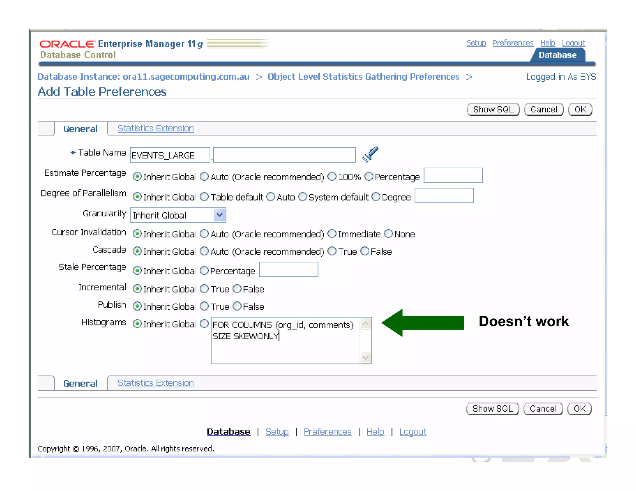 Setting Statistics Gathering Defaults Doesn’t work 
