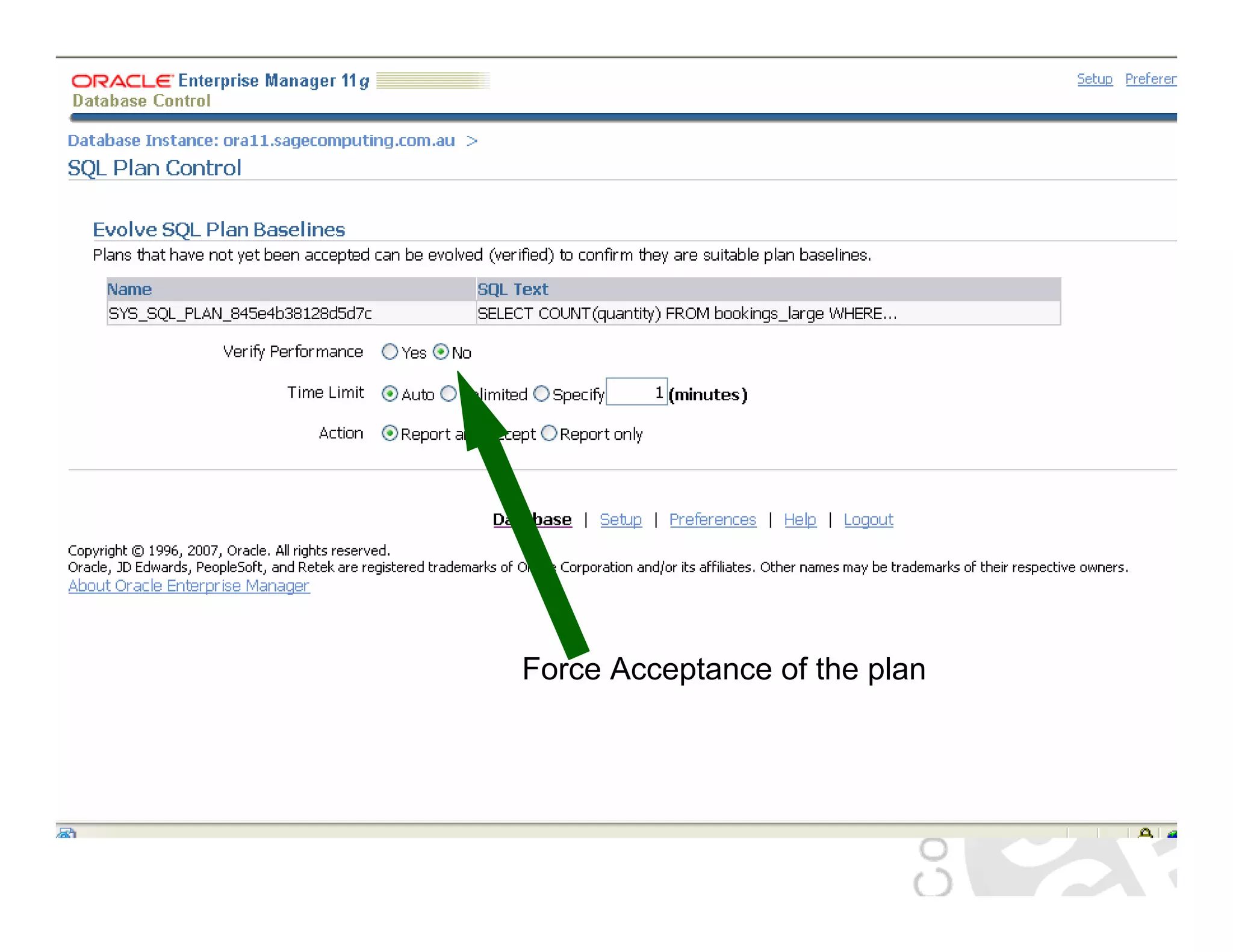 SQL Plan Management – Binds Force Acceptance of the plan 