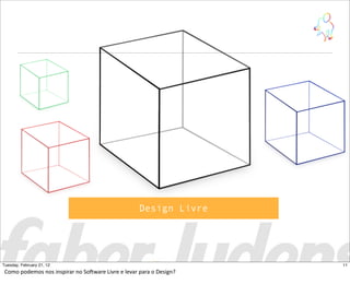 Design Livre
11Tuesday, February 21, 12
Como  podemos  nos  inspirar  no  SoCware  Livre  e  levar  para  o  Design?
 