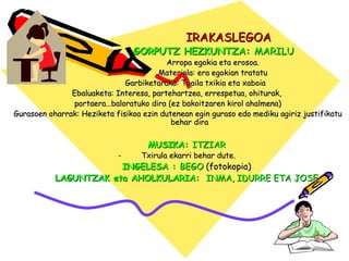 IIRRAAKKAASSLLEEGGOOAA 
GGOORRPPUUTTZZ HHEEZZKKUUNNTTZZAA:: MMAARRIILLUU 
AArrrrooppaa eeggookkiiaa eettaa eerroossooaa.. ...