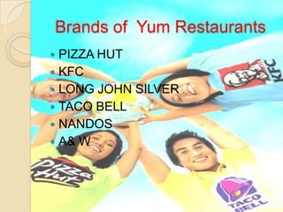  These are the global leaders of the chicken, pizza, Mexican-style food and quick-service seafood categories..