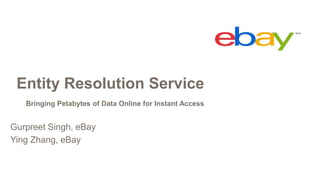 Entity Resolution Service
Bringing Petabytes of Data Online for Instant Access
Gurpreet Singh, eBay
Ying Zhang, eBay
 