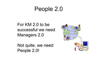 People 2.0 For KM 2.0 to be successful we need Managers 2.0 Not quite, we need People 2.0! 
