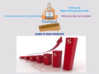 1
Visit us at
http://www.gurukul.club
Increase chances of employability Not just a job, but a career
 