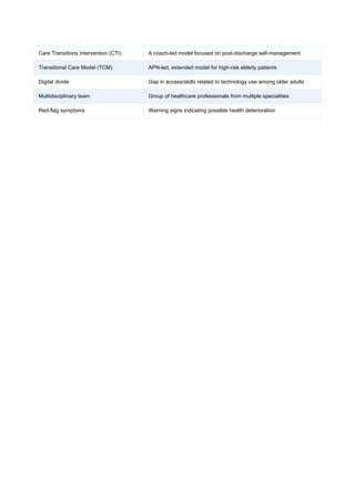 Comprehensive IELTS Reading on Transitional Care for the Elderly | PDF