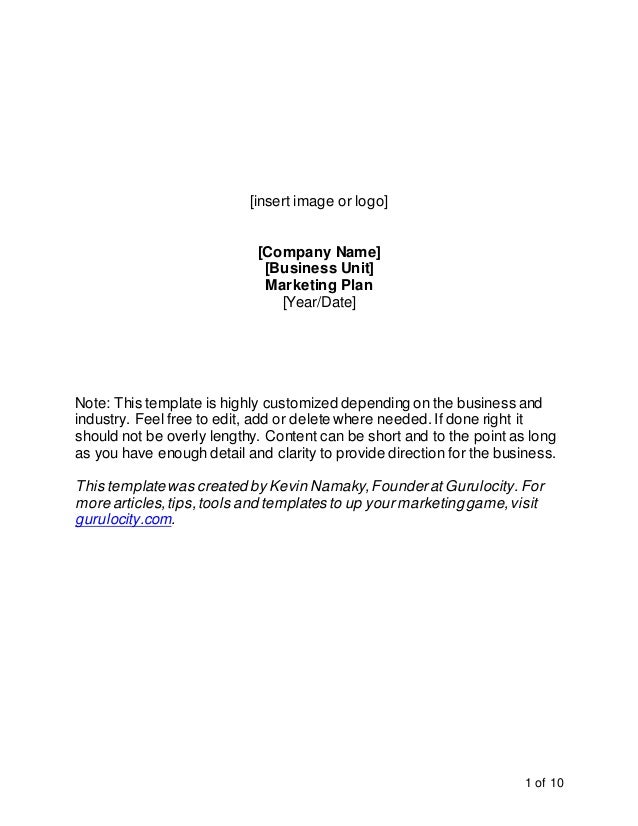 complete marketing plan template word format