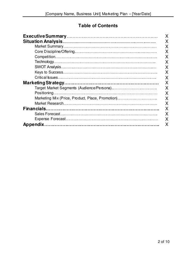 complete marketing plan template word format