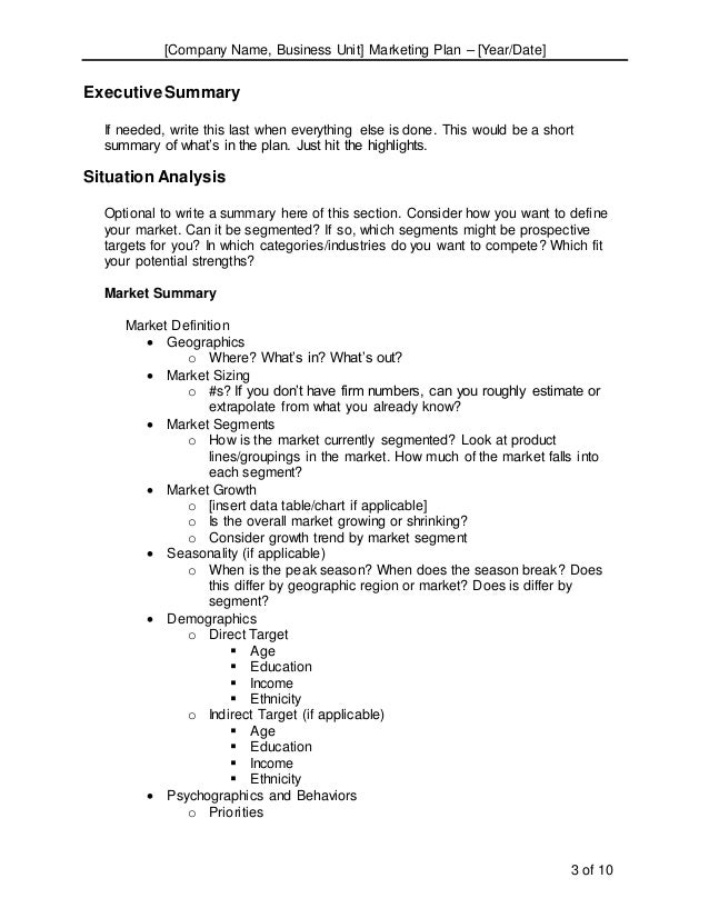 complete marketing plan template word format