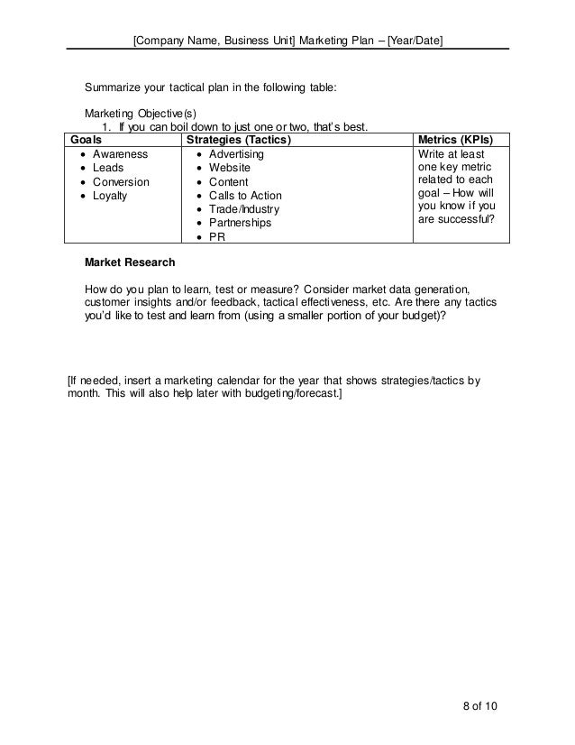 8 company name business unit marketing plan