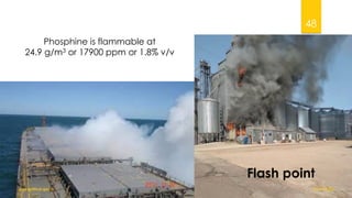 Phosphine is flammable at
24.9 g/m3 or 17900 ppm or 1.8% v/v
Flash point
01-12-2022
guru.pn@icar.gov.in
48
 