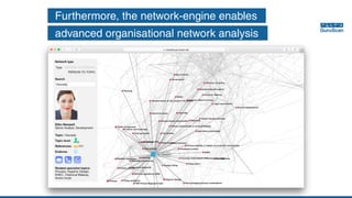 Furthermore, the network-engine enables
advanced organisational network analysis
 