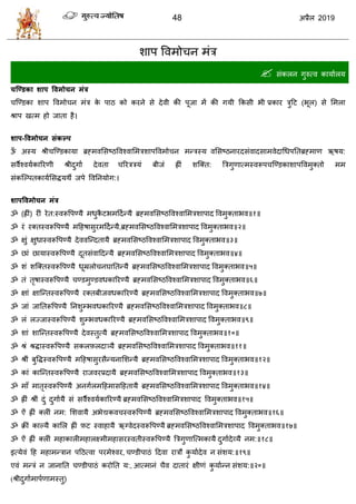 48 2019
ळाऩ वलभो न भॊि
 वॊकरन गुरुत्ल कामाारम
चश्ण्डका शाऩ ववभोचन भॊर
त्ण्डका ळाऩ वलभो न भॊि के ऩाठ को कयने वे देली की ऩूजा भें की गमी फकवी बी प्रकाय िुहट (बूर) वे सभरा
श्राऩ खत्भ शो जाता शै।
शाऩ-ववभोचन सॊकल्ऩ
ऊॉ अस्म श्री त्ण्डकामा ब्रह्भलसवटठवलश्लासभिळाऩवलभो न भन्िस्म लसवटठनायदवॊलादवाभलेदाधधऩततब्रह्भाण ऋऴम:
वलैश्लमाकारयणी श्रीदुगाा देलता रयििमॊ फीजॊ ह्ीॊ ळत्क्त: त्रिगुणात्भस्लरूऩ त्ण्डकाळाऩवलभुक्तो भभ
वॊकत्ल्ऩतकामासवद्धमथे जऩे वलतनमोग:।
शाऩववभोचन भॊर
ॐ (ह्ीॊ) यीॊ येत:स्लरूवऩण्मै भधुकै टबभहदान्मै ब्रह्भलसवटठवलश्लासभिळाऩाद वलभुक्ताबल॥१॥
ॐ यॊ यक्तस्लरूवऩण्मै भहशऴावुयभहदान्मै,ब्रह्भलसवटठवलश्लासभिळाऩाद वलभुक्ताबल॥२॥
ॐ षुॊ षुधास्लरूवऩण्मै देललत्न्दतामै ब्रह्भलसवटठवलश्लासभिळाऩाद वलभुक्ताबल॥३॥
ॐ छाॊ छामास्लरूवऩण्मै दूतवॊलाहदन्मै ब्रह्भलसवटठवलश्लासभिळाऩाद वलभुक्ताबल॥४॥
ॐ ळॊ ळत्क्तस्लरूवऩण्मै धूम्ररो नघाततन्मै ब्रह्भलसवटठवलश्लासभिळाऩाद वलभुक्ताबल॥५॥
ॐ तॊ तृऴास्लरूवऩण्मै ण्डभुण्डलधकारयण्मै ब्रह्भलसवटठवलश्लासभिळाऩाद वलभुक्ताबल॥६॥
ॐ षाॊ षात्न्तस्लरूवऩण्मै यक्तफीजलधकारयण्मै ब्रह्भलसवटठवलश्लासभिळाऩाद वलभुक्ताबल॥७॥
ॐ जाॊ जाततरूवऩण्मै तनळुम्बलधकारयण्मै ब्रह्भलसवटठवलश्लासभिळाऩाद वलभुक्ताबल॥८॥
ॐ रॊ रज्जास्लरूवऩण्मै ळुम्बलधकारयण्मै ब्रह्भलसवटठवलश्लासभिळाऩाद वलभुक्ताबल॥९॥
ॐ ळाॊ ळात्न्तस्लरूवऩण्मै देलस्तुत्मै ब्रह्भलसवटठवलश्लासभिळाऩाद वलभुक्ताबल॥१०॥
ॐ श्रॊ श्रद्धास्लरूवऩण्मै वकरफ़रदात्र्मै ब्रह्भलसवटठवलश्लासभिळाऩाद वलभुक्ताबल॥११॥
ॐ श्रीॊ फुवद्धस्लरूवऩण्मै भहशऴावुयवैन्मनासळन्मै ब्रह्भलसवटठवलश्लासभिळाऩाद वलभुक्ताबल॥१२॥
ॐ काॊ कात्न्तस्लरूवऩण्मै याजलयप्रदामै ब्रह्भलसवटठवलश्लासभिळाऩाद वलभुक्ताबल॥१३॥
ॐ भाॉ भातृस्लरूवऩण्मै अनगारभहशभावहशतामै ब्रह्भलसवटठवलश्लासभिळाऩाद वलभुक्ताबल॥१४॥
ॐ ह्ीॊ श्रीॊ दुॊ दुगाामै वॊ वलैश्लमाकारयण्मै ब्रह्भलसवटठवलश्लासभिळाऩाद वलभुक्ताबल॥१५॥
ॐ ऐॊ ह्ीॊ क्रीॊ नभ: सळलामै अबेद्यकल स्लरूवऩण्मै ब्रह्भलसवटठवलश्लासभिळाऩाद वलभुक्ताबल॥१६॥
ॐ क्रीॊ काल्मै कासर ह्ीॊ फ़ट स्लाशामै ऋग्लेदस्लरूवऩण्मै ब्रह्भलसवटठवलश्लासभिळाऩाद वलभुक्ताबल॥१७॥
ॐ ऐॊ ह्ीॊ क्रीॊ भशाकारीभशारक्ष्भीभशावयस्लतीस्लरूवऩण्मै त्रिगुणात्त्भकामै दुगाादेव्मै नभ:॥१८॥
इत्मेलॊ हश भशाभन्िान ऩहठत्ला ऩयभेश्लय, ण्डीऩाठॊ हदला यािौ कु माादेल न वॊळम:॥१९॥
एलॊ भन्िॊ न जानातत ण्डीऩाठॊ कयोतत म:, आत्भानॊ ैल दातायॊ षीणॊ कु माान्न वॊळम:॥२०॥
(श्रीदुगााभाऩाणाभस्तु)
 