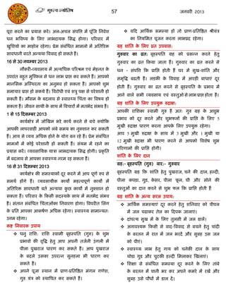 57                                      जनवयी 2013



ऩूया कयने का प्रमास कये । अर-अिर सॊऩत्रत्त भं ऩूॊस्ज सनवेश              मफद आसथाक सभस्मा हो तो प्राण-प्रसतत्रष्ठत श्रीमॊि
धन बत्रवष्म क सरए राबदामक ससद्ध होगा। ऩरयवाय भं
             े                                                             का सनमसभत ऩूजन कयना राबप्रद यहे गा।
खुसशमो का भाहोर यहे गा। प्रेभ सॊफॊसधत भाभरो भं असतरयि             ग्रह शाॊसत क सरए व्रत उऩवास:
                                                                              े
सावधानी फयते अन्मथा त्रववाद हो सकते हं ।                          गुरुवाय का व्रत: फृहस्ऩसत ग्रह को प्रसन्न कयने हे तु
16 से 30 नवम्फय 2013                                              गुरुवाय का व्रत फकमा जाता हं । गुरुवाय का व्रत कयने से
        नौकयी-व्मवसाम भं अत्मसधक ऩरयश्रभ एवॊ भेहनत के             धन - सॊऩत्रत्त फक प्रासद्ऱ होती हं घय भं सुख-शाॊसत औय
उऩयाॊत फहुत भुस्श्कर से धन राब प्राद्ऱ कय सकते हं । आऩको          सभृत्रद्ध फढती हं । रडकी क त्रववाह भं आयही फाधाएॊ दय
                                                                                            े                        ू
भानससक अस्स्थयता का अनुबव हो सकता हं । आऩको शुब
                                                                  होती हं । गुरुवाय का व्रत कयने से फृहस्ऩसत क प्रबाव भं
                                                                                                              े
सभािाय प्राद्ऱ हो सकमे हं । त्रवयोधी एवॊ शिु ऩऺ से ऩये शानी हो
                                                                  आने वारे सबी व्मवसाम एवॊ वस्तुओ से राब प्राद्ऱ होता हं ।
सकती हं । भौसभ क फदराव से स्वास््म सिॊता का त्रवषम हो
                े
                                                                  ग्रह शाॊसत क सरए उऩमुि रुिाऺ:
                                                                              े
सकता हं । जीवन साथी क साथ भं त्रविायं भं भतबेद सॊबव हं ।
                     े
                                                                  आऩकी यासशका स्वाभी गुरु हं अत् गुरु ग्रह क अशुब
                                                                                                            े
1 से 15 फदसम्फय 2013
                                                                  प्रबाव को दय कयने औय शुबपरं की प्रासद्ऱ क सरए 5
                                                                             ू                             े
        कामाऺेि भं जोस्खभ बये कामा कयने से फिे क्मोफक
                                                                  भुखी रुिाऺ धायण कयना आऩक सरए उऩमुि यहे गा।
                                                                                          े
आऩकी राऩयवाही आऩको रॊफे सभम का नुक्शान कय सकती
                                                                  आऩ 5 भुखी रुिाऺ क साथ भं 3 भुखी औय 1 भुखी मा
                                                                                   े
हं । आम से व्मम असधक होने क मोग फन यहे हं । प्रेभ सॊफॊसधत
                           े
                                                                  12 भुखी रुिाऺ बी धायण कयने से आऩको त्रवशेष शुब
भाभरं भं कोई ऩये शानी हो सकती हं । सॊमभ भं यहने का
                                                                  ऩरयणाभो की प्रासद्ऱ होगी।
प्रमास कयं । व्मवसासमक मािा राबदामक ससद्ध होगी। प्रकृ सत
                                                                  शाॊसत क सरए दान
                                                                         े
भं फदराव से आऩका स्वास््म नयभ यह सकता हं ।
                                                                  ग्रह:- फृहस्ऩसत (गुरु) वाय:- गुरुवाय
16 से 31 फदसम्फय 2013
        कामाऺेि की सभस्माकं दय कयने भं आऩ ऩूणा रुऩ से             फृहस्ऩसत ग्रह फक शाॊसत हे तु ऩुखयाज, िने की दार, हल्दी,
                             ू
सभथा हंगे हं । व्मवसामीक कामो भहत्वऩूणा कामो भं                   ऩीरा कऩिा, गुि, कसय, ऩीरा पर, घी औय सोने की
                                                                                   े         ू
असतरयि सावधानी फता अन्मथा कछ कामो भं नुक्शान हो
                           ु                                      वस्तुओॊ का दान कयने से शुब पर फक प्रासद्ऱ होती हं
सकता हं । ऩरयवाय क फकसी सदस्मक साथ भं भतबेद सॊबव
                  े           े                                   ग्रह शाॊसत क अन्म सयर उऩाम:
                                                                              े
हं । सॊतान सॊफॊसधत सिॊताओॊका सनवायण होगा। त्रवऩयीत सरॊग                आसथाक सभस्माएॊ दय कयने हे तु शसनवाय को ऩीऩर
                                                                                        ू
क प्रसत आऩका आकषाण असधक यहे गा। स्वास््म साभान्मत्
 े                                                                       भं जर िढाकय तेर का फदऩक जाराएॊ।
उत्तभ यहे गा।                                                          दाॊऩत्म सुख भं क सरए तुरसी भं जर डारं।
                                                                                        े
कष्ट सनवायक उऩाम                                                       अनावश्मक फकसी से वाद-त्रववाद से फिने हे तु िाॊदी
     धनु यासश: यासश स्वाभी फृहस्ऩसत (गुरु) क शुब
                                             े                           क फयतन भं यात भं जर बयदं औय सुफह उस जर
                                                                          े
        प्रबावो की वृत्रद्ध हे तु आऩ अऩनी तजानी उॊ गरी भं                को ऩीएॊ।
        ऩीरा ऩुखयाज धायण कय सकते हं । आऩ ऩुखयाज                        स्वास््म राब हे तु गाम को िनेकी दार क साथ
                                                                                                             े
        क फदरे उसका उऩयत्न सुनहरा बी धायण कय
         े                                                               थोडा गुड औय िुटकी हल्दी सभराकय स्खराएॊ।
        सकते हं ।                                                      सशऺा से सॊफसधत सभस्मा दय कयने क सरए ताॊफे
                                                                                   ॊ           ू       े
     अऩने ऩूजा स्थान भं प्राण-प्रसतत्रष्ठत भॊगर गणेश,                   क फयतन भं ऩानी बय कय अऩने कभये भं यखं औय
                                                                          े
        गुरु मॊि को स्थात्रऩत कय सकते हं ।                               सुफह उसे ऩौधं भं डार दं ।
 