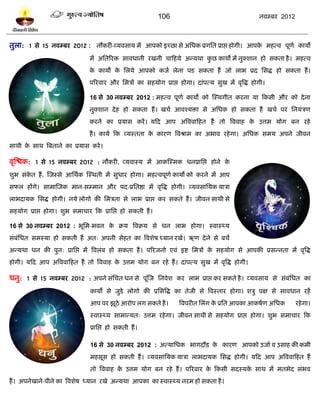 106                                    नलम्फय 2012



तुरा: 1 वे 15 नलम्फय 2012 : नौकयी-व्मलवाम भं आऩको इच्छा वे अप्तधक प्रगप्तत प्राद्ऱ शोगी। आऩक भशत्ल ऩूणल कामो
                                                                                            े

                               भं अप्ततरयि वालधानी यखनी चाटशमे अन्मथा कछ कामो भं नुक्ळान शो वकता शै । भशत्ल
                                                                       ु
                               क कामो क प्तरमे आऩको कजल रेना ऩि वकता शं जो राब प्रद प्तवद्ध शो वकता शं ।
                                े      े
                               ऩरयलाय औय प्तभत्रं का वशमोग प्राद्ऱ शोगा। दाॊऩत्म वुख भं लृत्रद्ध शोगी।

                               16 वे 30 नलम्फय 2012 : भशत्ल ऩूणल कामो को स्स्थगीत कयना मा टकवी औय को दे ना
                               नुक्ळान दे श शो वकता शं । खचल आलश्मिा वे अप्तधक शो वकता शं खचल ऩय प्तनमॊत्रण
                               कयने का प्रमाव कयं । मटद आऩ अत्रललाटशत शं तो त्रललाश क उत्तभ मोग फन यशे
                                                                                     े
                               शं । कामल टक व्मस्तता क कायण त्रलश्राभ का अबाल यशे गा। अप्तधक वभम अऩने जीलन
                                                      े
वाथी क वाथ त्रफताने का प्रमाव कये ।
      े

लृस्द्ळक: 1 वे 15 नलम्फय 2012 : नौकयी, व्मलास्म भं आकस्स्भक धनप्राप्तद्ऱ शोने के

ळुब वॊकत शं , स्जस्वे आप्तथलक स्स्थती भं वुधाय शोगा। भशत्लऩूणल कामो को कयने भं आऩ
       े
वपर शंगे। वाभास्जक भान-वम्भान औय ऩद-प्रप्ततद्षा भं लृत्रद्ध शोगी। व्मलवाप्तमक मात्रा
राबदामक प्तवद्ध शोगी। नमे रोगो की प्तभत्रता वे राब प्राद्ऱ कय वकते शं । जीलन वाथी वे
वशमोग प्राद्ऱ शोगा। ळुब वभाचाय टक प्राप्तद्ऱ शो वकती शं ।

16 वे 30 नलम्फय 2012 : बूप्तभ-बलन क क्रम त्रलक्रम वे धन राब शोगा। स्लास्र्थम
                                   े
वॊफॊप्तधत वभस्मा शो वकती शं अत् अऩनी वेशत का त्रलळेऴ ध्मान यखे। ऋण दे ने वे फचं
अन्मथा धन की ऩुन् प्राप्तद्ऱ भं त्रलरॊफ शो वकता शं । ऩरयजनो एलॊ इद्श प्तभत्रं क वशमोग वे आऩकी प्रवन्नता भं लृत्रद्ध
                                                                               े
शोगी। मटद आऩ अत्रललाटशत शं तो त्रललाश क उत्तभ मोग फन यशे शं । दाॊऩत्म वुख भं लृत्रद्ध शोगी।
                                       े

धनु: 1 वे 15 नलम्फय 2012 : अऩने वॊप्तचत धन वे ऩूॊस्ज प्तनलेळ कय राब प्राद्ऱ कय वकते शै । व्मलवाम वे वॊफॊप्तधत का
                                कामं वे जुिे रोगो की प्रप्तवत्रद्ध का तेजी वे त्रलस्ताय शोगा। ळत्रु ऩष वे वालधान यशं
                                आऩ ऩय झूठे आयोऩ रग वकते शै ।       त्रलऩयीत प्तरॊग क प्रप्तत आऩका आकऴलण अप्तधक
                                                                                    े                            यशे गा।
                                स्लास्र्थम वाभान्मत् उत्तभ यशे गा। जीलन वाथी वे वशमोग प्राद्ऱ शोगा। ळुब वभाचाय टक
                                प्राप्तद्ऱ शो वकती शं ।

                                16 वे 30 नलम्फय 2012 : अत्माप्तधक बागदौि क कायण आऩको उजाल ल उवाश की कभी
                                                                          े
                                भशवूव शो वकती शं । व्मलवाप्तमक मात्रा राबदामक प्तवद्ध शोगी। मटद आऩ अत्रललाटशत शं
                                तो त्रललाश क उत्तभ मोग फन यशे शं । ऩरयलाय क टकवी वदस्मक वाथ भं भतबेद वॊबल
                                            े                              े           े
शं । अऩनेखाने-ऩीने का त्रलळेऴ ध्मान यखे अन्मथा आऩका का स्लास्र्थम नयभ शो वकता शै ।
 