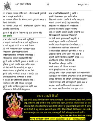 17                                              अक्टू फय 2011



तत ऩद्ळमात ताम्फूर अत्रऩात कयं -       श्रीजगदम्फामै दगाादेव्मै
                                                      ु              भमा ऩॊिाळीतेयसधकभऩनीते तु लमसव ।
नभ:। ताम्फूरॊ वभऩामासभ॥                                              इदानीॊ िेडभातस्तल कृ ऩा नात्रऩ बत्रलता
तत ऩद्ळमात दस्षणा दं - श्रीजगदम्फामै दगाादेव्मै नभ:। द
                                      ु                              सनयारम्फो रम्फोदय जनसन क मासभ ळयण ्॥5॥
                                                                                             ॊ
स्षणाॊ वभऩामासभ॥                                                     द्वऩाको जल्ऩाको बलसत भधुऩाकोऩभसगया
तत ऩद्ळमात आयती कयं - श्रीजगदम्फामै दगाादेव्मै नभ:।
                                     ु                               सनयातॊको यॊ को त्रलशयसत सियॊ कोफटकनक् ।
                                                                                                         ै
आयासताक वभऩामासभ॥
       ॊ                                                             तलाऩणे कणे त्रलळसत भनुलणे परसभदॊ

ऩूजन भं शुई िुफट क सनलायण शे तु षभा प्राथना कयं ।
                  े                                                  जन् को जानीते जनसन जऩनीमॊ जऩत्रलधौ ॥6॥

षभा प्राथाना                                                         सिताबस्भारेऩो गयरभळनॊ फदक्ऩटधयो
                                                                     जटाधायी कण्ठे बुजगऩतशायी ऩळुऩसत् ।
न भॊिॊ नोमॊिॊ तदत्रऩ ि न जाने स्तुसतभशो
                                                                     कऩारी बूतेळो बजसत जगदीळैकऩदलीॊ
न िाह्लानॊ ध्मानॊ तदत्रऩ ि न जाने स्तुसतकथा्।
                                                                     बलासन त्लत्ऩास्णग्रशणऩरयऩाटीपरसभदभ ् ॥7॥
न जाने भुद्रास्ते तदत्रऩ ि न जाने त्रलरऩनॊ
                                                                     न भोषस्माकाॊषा बलत्रलबल लाॊछात्रऩिनभे
ऩयॊ जाने भातस्त्लदनुवयणॊ क्रेळशयणभ ्॥1॥
                                                                     न त्रलसानाऩेषा ळसळभुस्ख वुखेच्छात्रऩ न ऩुन् ।
त्रलधेयसानेन द्रत्रलणत्रलयशे णारवतमा
                                                                     अतस्त्लाॊ वॊमािे जनसन जननॊ मातु भभ लै
त्रलधेमाळक्मत्लात्तल ियणमोमाा च्मुसतयबूत ् ।
                                                                     भृडाणी रुद्राणी सळलसळल बलानीसत जऩत् ॥8॥
तदे तत्षतव्मॊ जनसन वकरोद्धारयस्ण सळले
                                                                     नायासधतासव त्रलसधना त्रलत्रलधोऩिायै ्
कऩुिो जामेत क्लसिदत्रऩ कभाता न बलसत ॥2॥
 ु                      ु
                                                                     फक रूषसिॊतन ऩयै नकृतॊ लिोसब् ।
                                                                       ॊ              ा
ऩृसथव्माॊ ऩुिास्ते जनसन फशल् वस्डत वयरा्
                                                                     श्माभे त्लभेल मफद फकिन भय्मनाथे
                                                                                         ॊ
ऩयॊ तेऴाॊ भध्मे त्रलयरतयरोऽशॊ तल वुत् ।
                                                                     धत्वे कृ ऩाभुसितभम्फ ऩयॊ तलैल ॥9॥
भदीमोऽमॊत्माग् वभुसितसभदॊ नो तल सळले
                                                                     आऩत्वु भग्न् स्भयणॊ त्लदीमॊ कयोसभ दगे करुणाणालेसळ ।
                                                                                                        ु
कऩुिो जामेत ् क्लसिदत्रऩ कभाता न बलसत ॥3॥
 ु                        ु
                                                                     नैतच्छठत्लॊ भभ बालमेथा् षुधातृऴाताा जननीॊ स्भयस्डत॥10॥
जगडभातभाातस्तल ियणवेला न यसिता
                                                                     जगदॊ फ त्रलसििभि फक ऩरयऩूणा करुणास्स्त सिडभसम ।
                                                                                        ॊ
न ला दत्तॊ दे त्रल द्रत्रलणभत्रऩ बूमस्तल भमा ।
                                                                     अऩयाधऩयॊ ऩयालृतॊ नफश भातावभुऩेषते वुतभ ् ॥11 ॥
तथात्रऩत्लॊ स्नेशॊ भसम सनरुऩभॊ मत्प्रकरुऴे
                                      ु
                                                                     भत्वभ् ऩातकी नास्स्तऩाऩघ्नी त्लत्वभा नफश ।
कऩुिो जामेत क्लसिदऩ कभाता न बलसत ॥4॥
 ु                   ु
                                                                     एलॊ सात्ला भशादे त्रलमथामोग्मॊ तथा करु ॥12॥
                                                                                                         ु
ऩरयत्मक्तादे ला त्रलत्रलधत्रलसधवेलाकरतमा
                                    ु


                                                   बाग्म रक्ष्भी फदब्फी
                               वुख-ळास्डत-वभृत्रद्ध की प्रासद्ऱ क सरमे बाग्म रक्ष्भी फदब्फी :- स्जस्वे धन प्रसद्ऱ, त्रललाश मोग, व्माऩाय
                                                                 े
                               लृत्रद्ध, लळीकयण, कोटा किेयी क कामा, बूतप्रेत फाधा, भायण, वम्भोशन, तास्डिक फाधा, ळिु बम,
                                                             े
                               िोय बम जेवी अनेक ऩये ळासनमो वे यषा शोसत शै औय घय भे वुख वभृत्रद्ध फक प्रासद्ऱ शोसत शै , बाग्म
                               रक्ष्भी फदब्फी भे रघु श्री फ़र, शस्तजोडी (शाथा जोडी), सवमाय सवडगी, त्रफस्ल्र नार, ळॊख, कारी-
                               वफ़द-रार गुॊजा, इडद्र जार, भाम जार, ऩातार तुभडी जेवी अनेक दरब वाभग्री शोती शै ।
                                 े                                                       ु ा
                                                                                      भूल्म:- Rs. 910 वे Rs. 8200 तक उप्रब्द्ध
                                       गुरुत्ल कामाारम वॊऩक : 91+ 9338213418, 91+ 9238328785
                                                           ा
                                                                   c
 