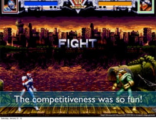 The competitiveness was so fun!
http://dinosaurpirate.com/2014/03/26/vr-troopers-sega-genesis/
Saturday, January 31, 15
 