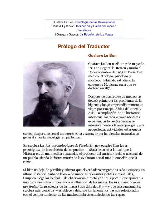 Gustave le bon. psicologia de las masas