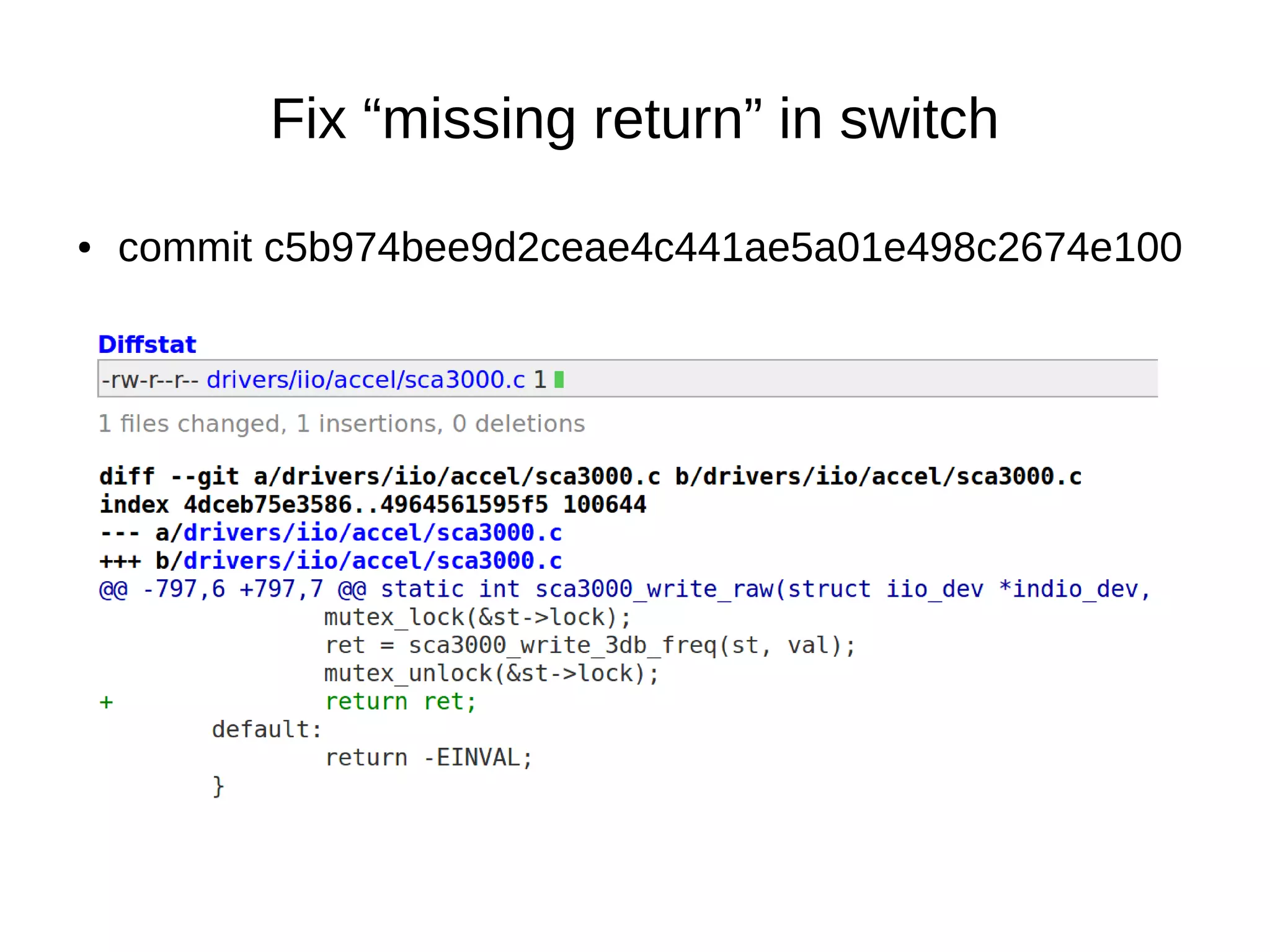 ● commit c5b974bee9d2ceae4c441ae5a01e498c2674e100
Fix “missing return” in switch
 