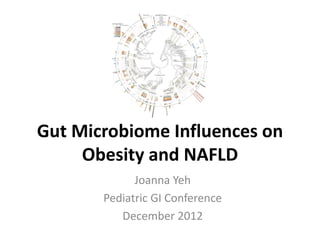 Gut Microbiome Influences on
Obesity and NAFLD
Joanna Yeh
Pediatric GI Conference
December 2012
 