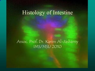 Histology of Intestine



Assoc. Prof. Dr. Karim Al-Jashamy
         IMS/MSU 2010
 