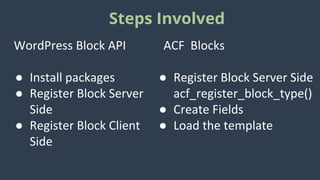 #WCASIA2020
BLOCKS
#WCASIA2020
BLOCKS
LIVESTREAM
WordPress Block API
● Install packages
● Register Block Server
Side
● Reg...