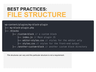 BEST PRACTICES:
FILE STRUCTURE
File structures can vary and this particular structure is not a requirement.
 