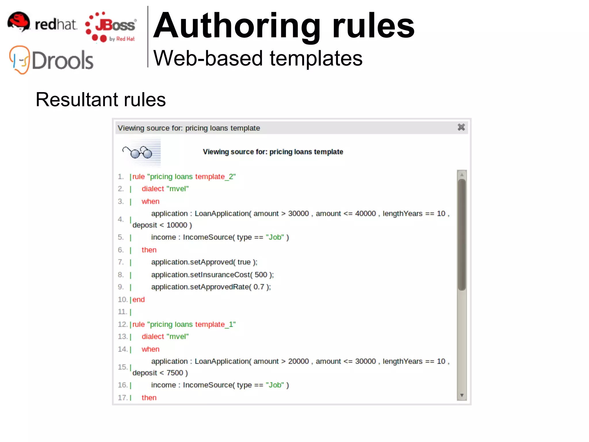 Authoring rules
             Web-based templates
Resultant rules
 