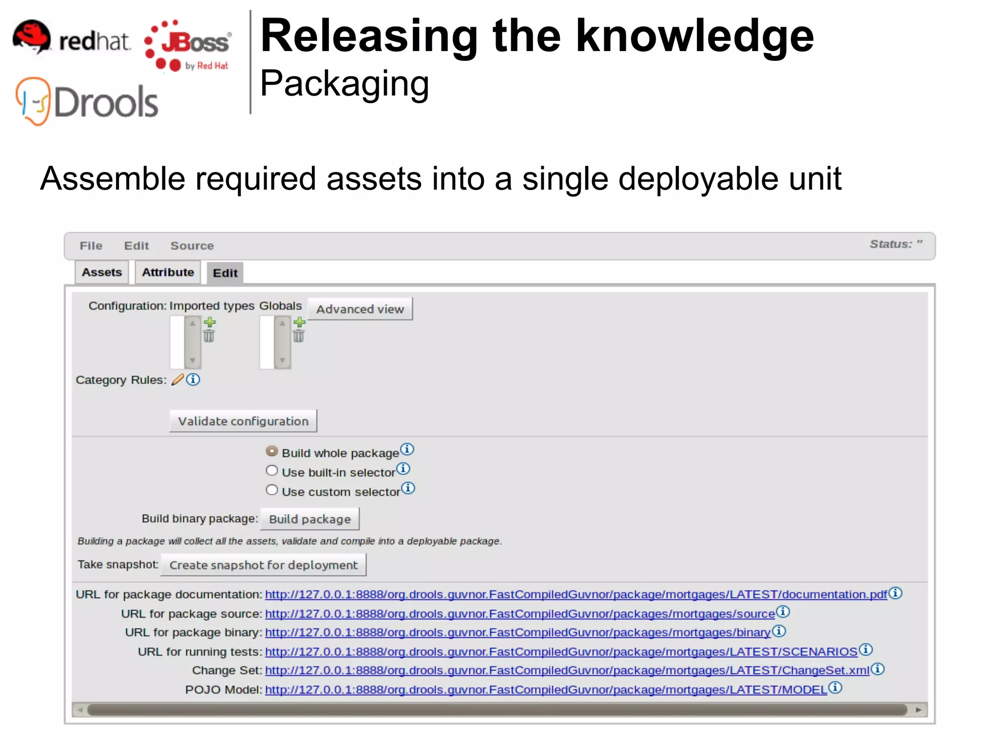 Releasing the knowledge
              Packaging

Assemble required assets into a single deployable unit
 