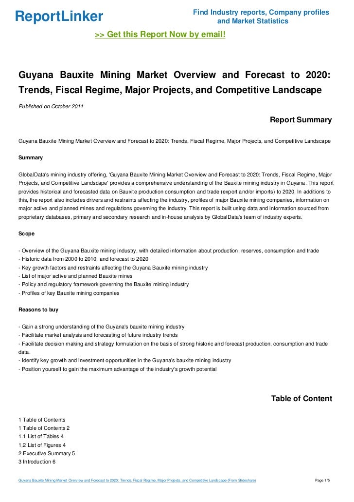 Guyana Bauxite Mining Market Overview and Forecast to 2020 Trends