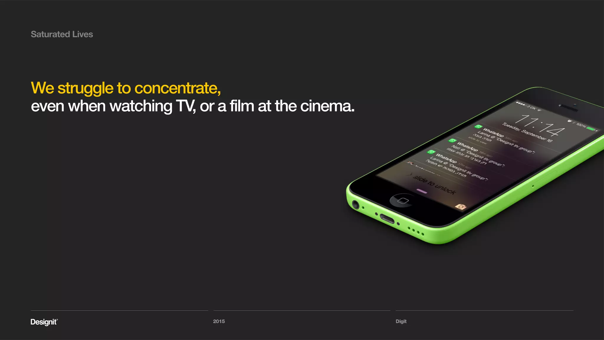 2015 Digit
More and more people have a hard time dealing with
Distraction
Saturated Lives
 