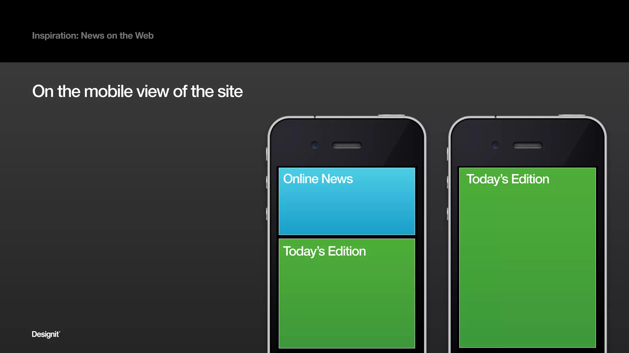 Digit
Inspiration: News on the Web
These editions are finite objects, even in digital. 
They have a beginning, a middle, and an end.
It’s an ‘object’ a user can understand, skim, read,
start & finish. Pay for.
2015
 